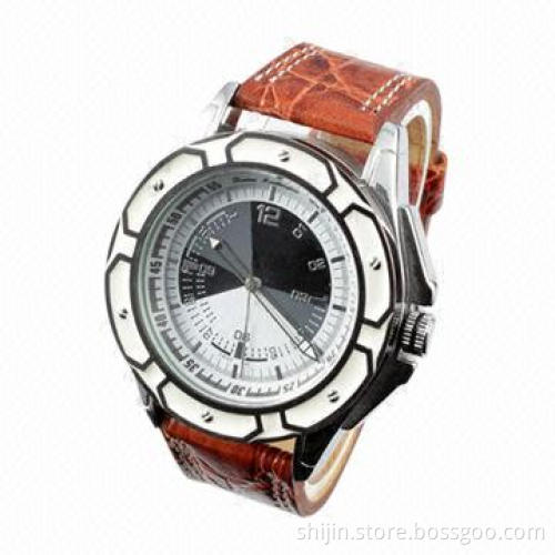 Fashion men's quartz watch with Japan movement, big case, colorful dial and PU leather strap